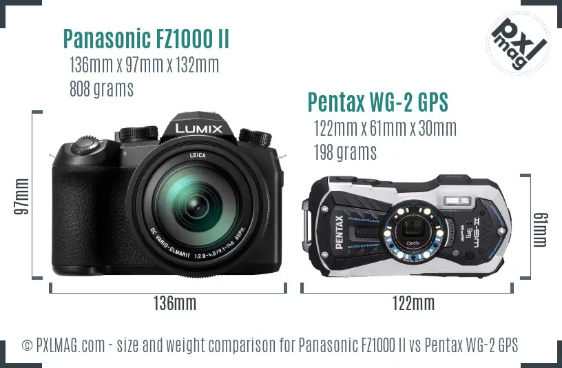 Panasonic FZ1000 II vs Pentax WG-2 GPS size comparison