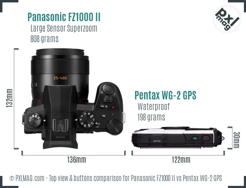 Panasonic FZ1000 II vs Pentax WG-2 GPS top view buttons comparison