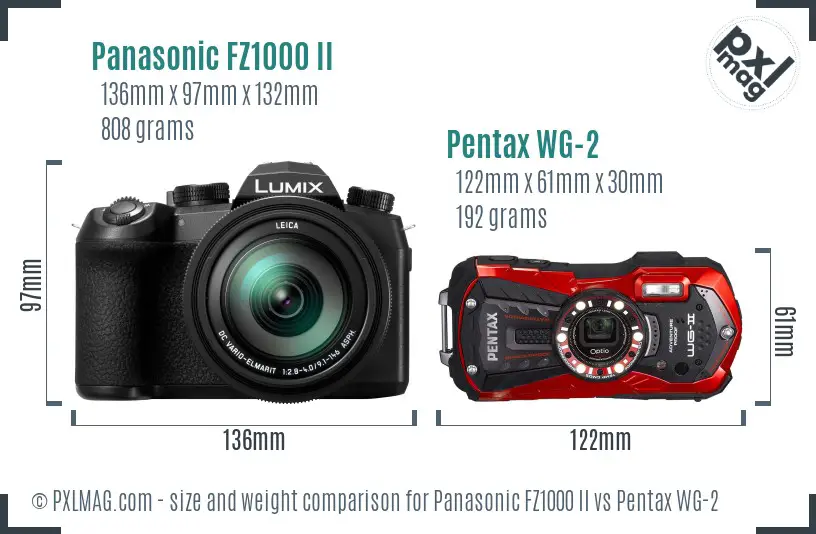 Panasonic FZ1000 II vs Pentax WG-2 size comparison