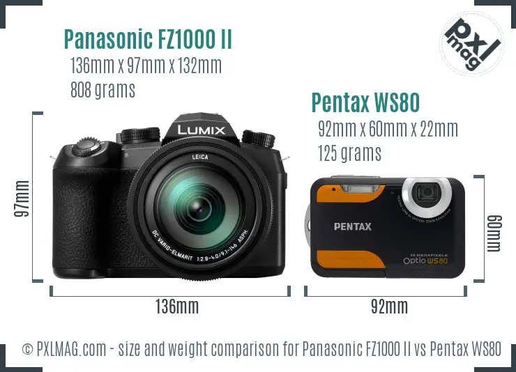 Panasonic FZ1000 II vs Pentax WS80 size comparison