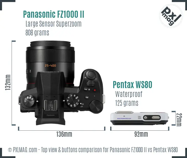 Panasonic FZ1000 II vs Pentax WS80 top view buttons comparison