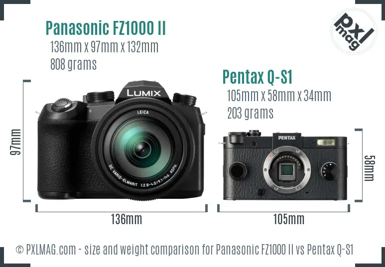 Panasonic FZ1000 II vs Pentax Q-S1 size comparison
