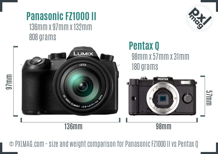 Panasonic FZ1000 II vs Pentax Q size comparison