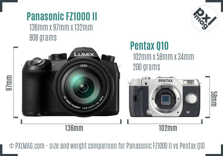 Panasonic FZ1000 II vs Pentax Q10 size comparison