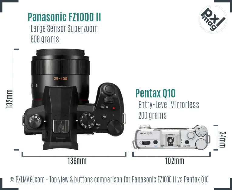 Panasonic FZ1000 II vs Pentax Q10 top view buttons comparison
