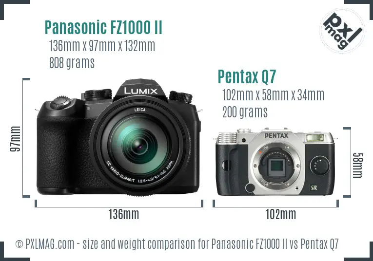 Panasonic FZ1000 II vs Pentax Q7 size comparison