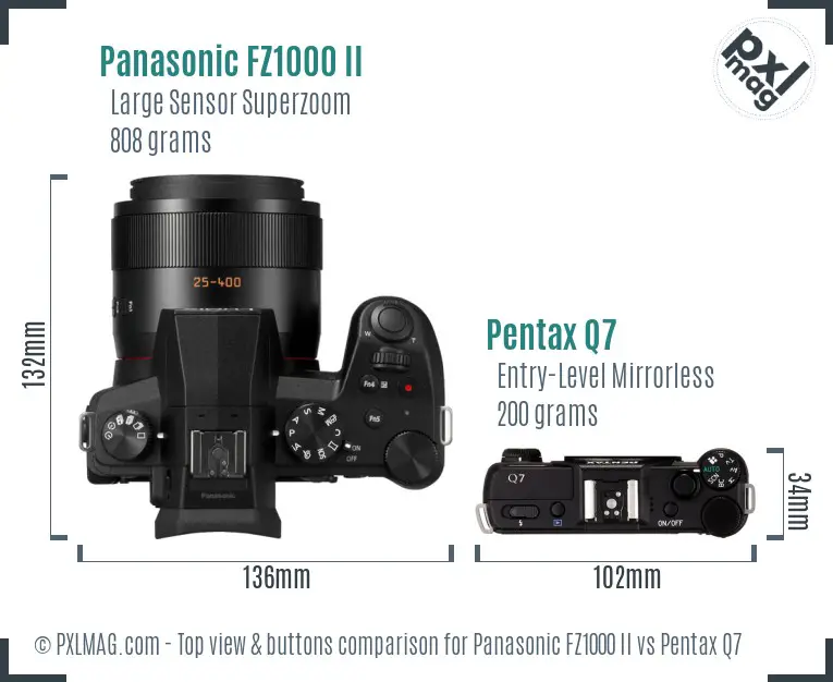 Panasonic FZ1000 II vs Pentax Q7 top view buttons comparison