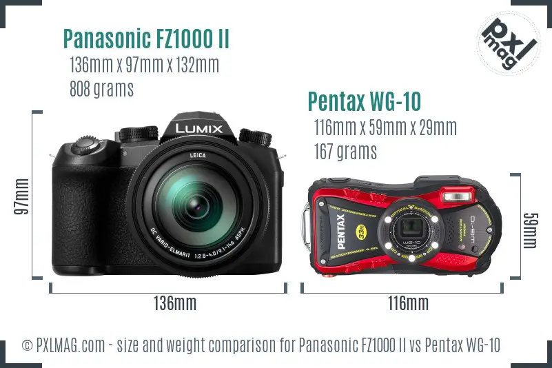 Panasonic FZ1000 II vs Pentax WG-10 size comparison