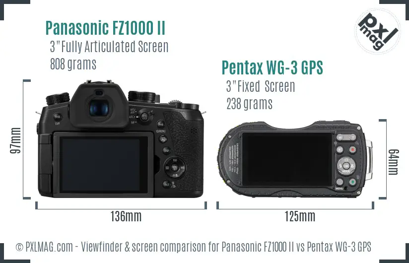 Panasonic FZ1000 II vs Pentax WG-3 GPS Screen and Viewfinder comparison