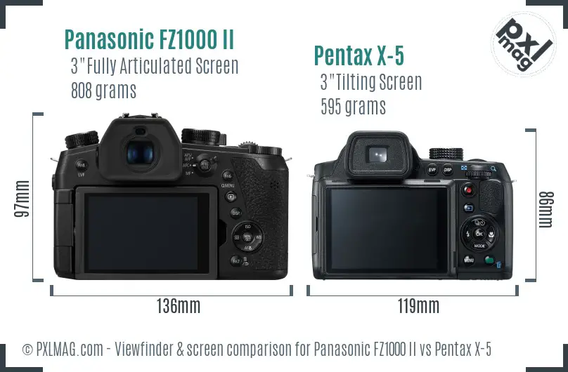 Panasonic FZ1000 II vs Pentax X-5 Screen and Viewfinder comparison