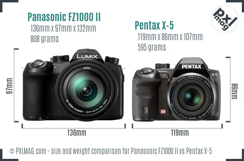 Panasonic FZ1000 II vs Pentax X-5 size comparison