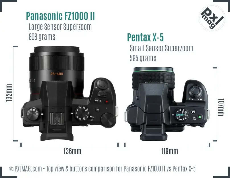 Panasonic FZ1000 II vs Pentax X-5 top view buttons comparison