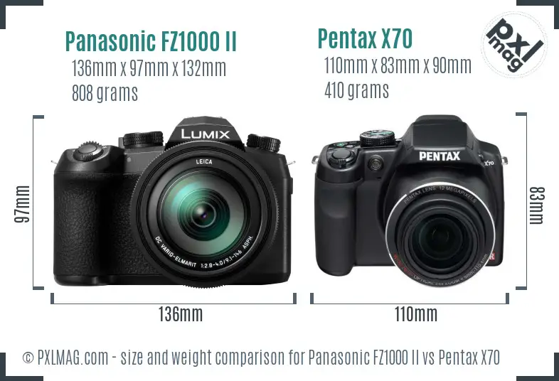 Panasonic FZ1000 II vs Pentax X70 size comparison