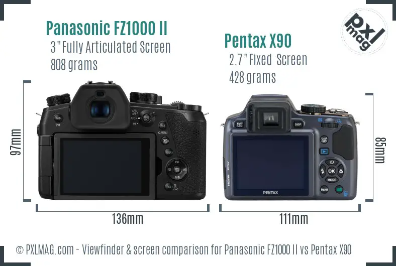 Panasonic FZ1000 II vs Pentax X90 Screen and Viewfinder comparison