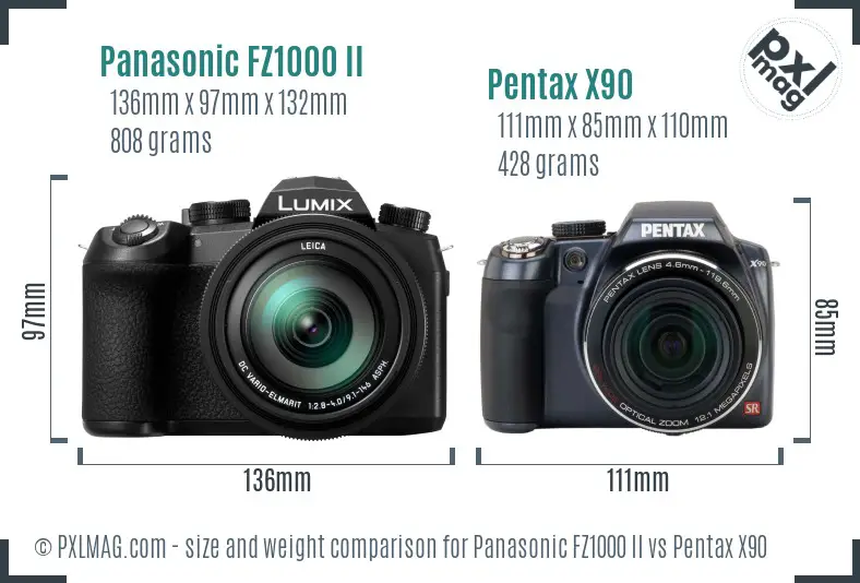 Panasonic FZ1000 II vs Pentax X90 size comparison