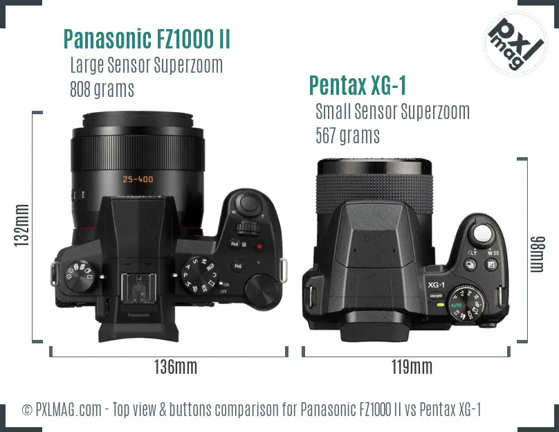 Panasonic FZ1000 II vs Pentax XG-1 top view buttons comparison