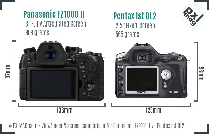 Panasonic FZ1000 II vs Pentax ist DL2 Screen and Viewfinder comparison