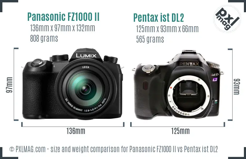 Panasonic FZ1000 II vs Pentax ist DL2 size comparison