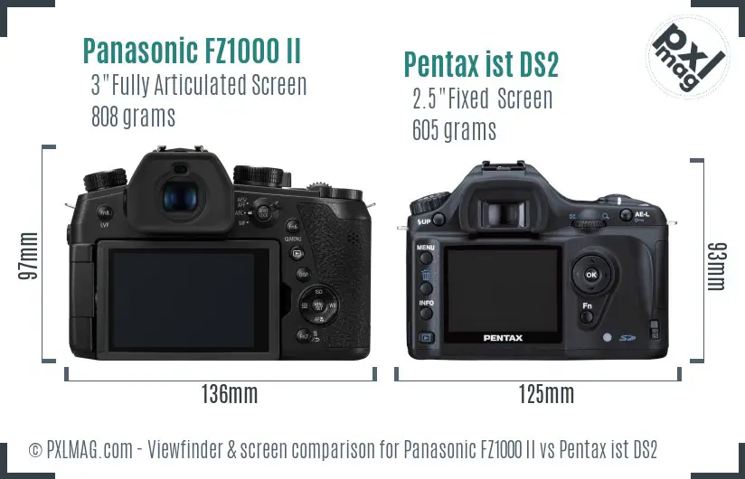 Panasonic FZ1000 II vs Pentax ist DS2 Screen and Viewfinder comparison
