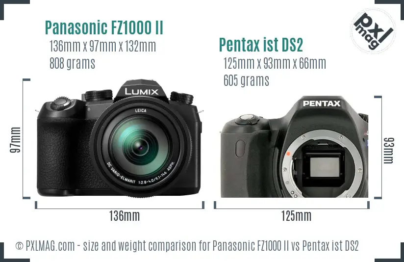 Panasonic FZ1000 II vs Pentax ist DS2 size comparison