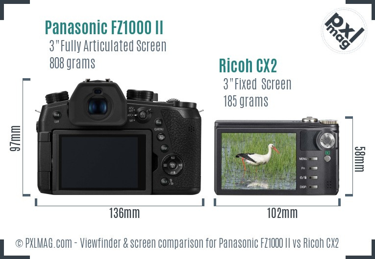 Panasonic FZ1000 II vs Ricoh CX2 Screen and Viewfinder comparison