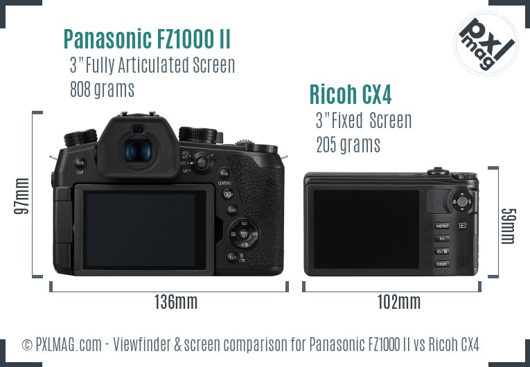 Panasonic FZ1000 II vs Ricoh CX4 Screen and Viewfinder comparison
