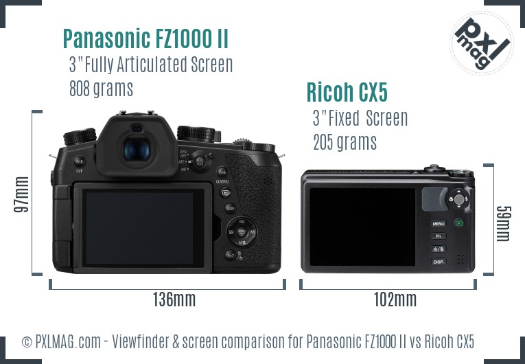 Panasonic FZ1000 II vs Ricoh CX5 Screen and Viewfinder comparison
