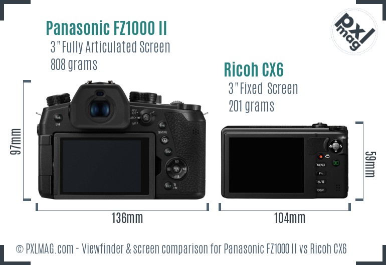 Panasonic FZ1000 II vs Ricoh CX6 Screen and Viewfinder comparison