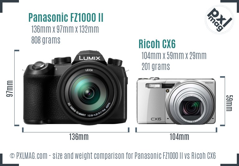 Panasonic FZ1000 II vs Ricoh CX6 size comparison Panasonic FZ1000 II vs Ricoh CX6 size comparison