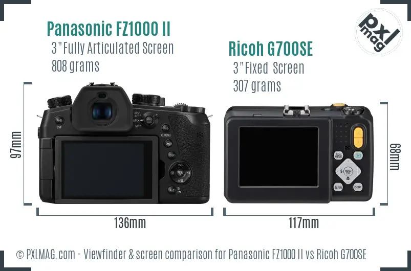 Panasonic FZ1000 II vs Ricoh G700SE Screen and Viewfinder comparison