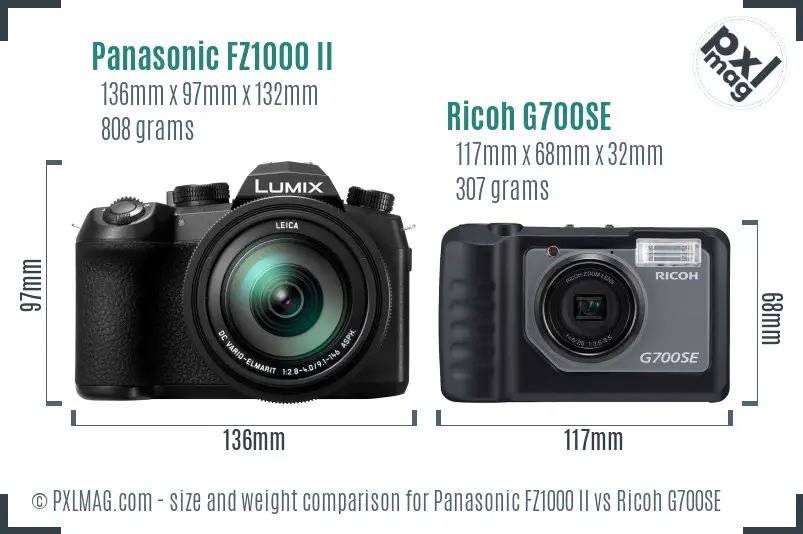 Panasonic FZ1000 II vs Ricoh G700SE size comparison