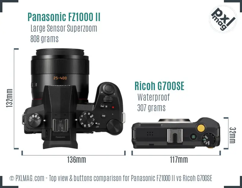 Panasonic FZ1000 II vs Ricoh G700SE top view buttons comparison