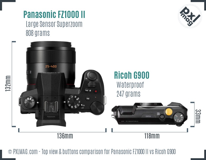 Panasonic FZ1000 II vs Ricoh G900 top view buttons comparison