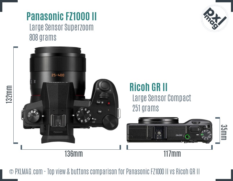Panasonic FZ1000 II vs Ricoh GR II top view buttons comparison