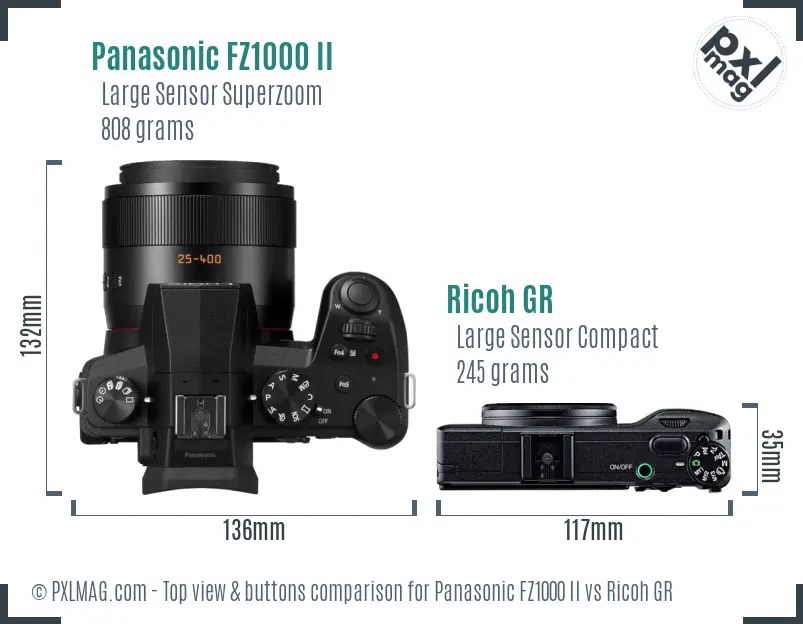 Panasonic FZ1000 II vs Ricoh GR top view buttons comparison Panasonic FZ1000 II vs Ricoh GR top view buttons comparison