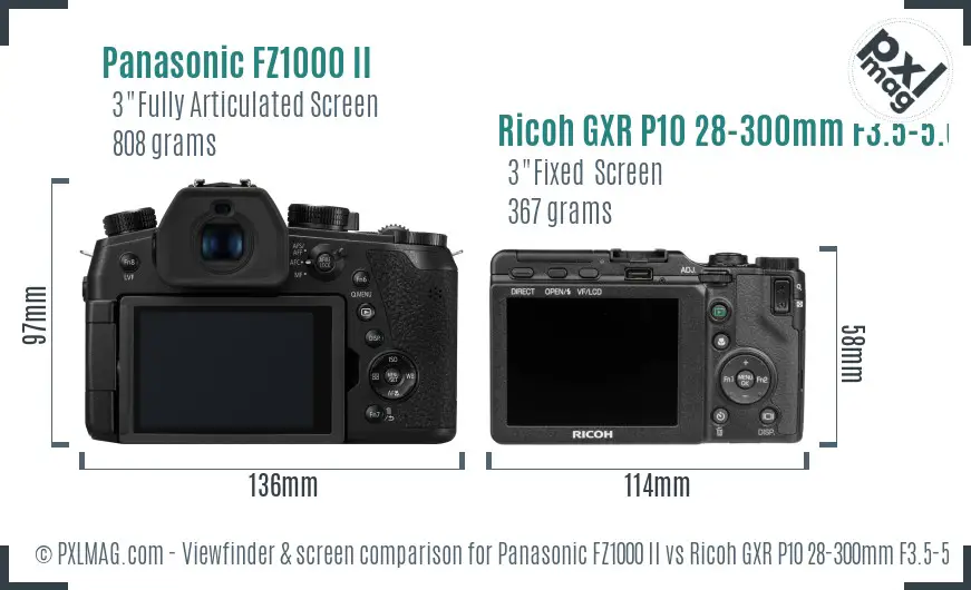 Panasonic FZ1000 II vs Ricoh GXR P10 28-300mm F3.5-5.6 VC Screen and Viewfinder comparison