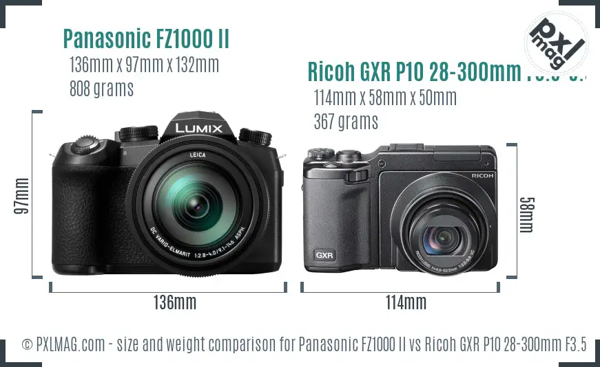 Panasonic FZ1000 II vs Ricoh GXR P10 28-300mm F3.5-5.6 VC size comparison