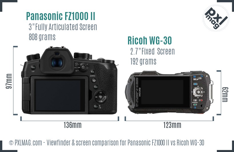 Panasonic FZ1000 II vs Ricoh WG-30 Screen and Viewfinder comparison