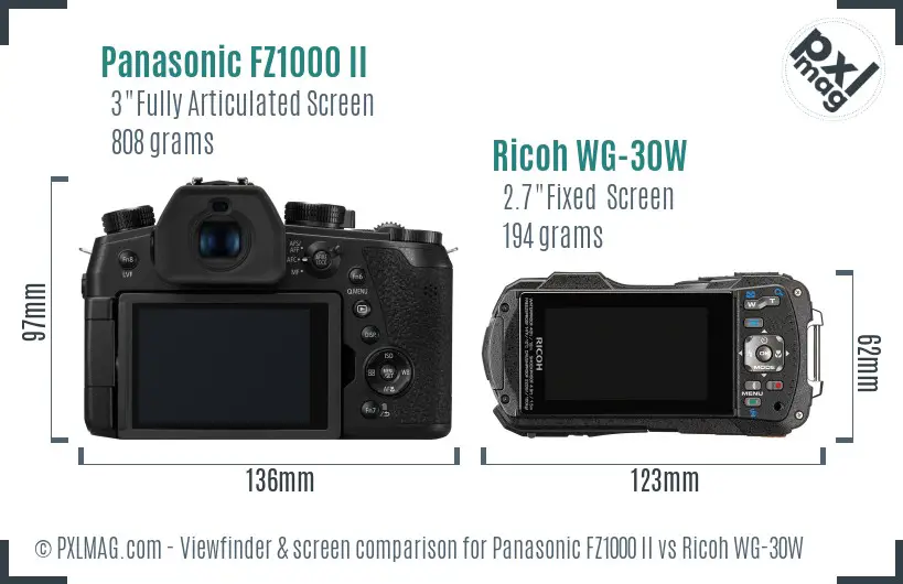 Panasonic FZ1000 II vs Ricoh WG-30W Screen and Viewfinder comparison