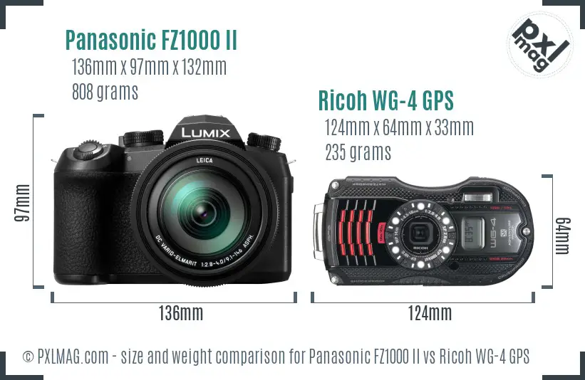 Panasonic FZ1000 II vs Ricoh WG-4 GPS size comparison