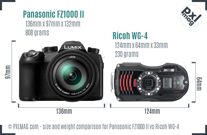 Panasonic FZ1000 II vs Ricoh WG-4 size comparison Panasonic FZ1000 II vs Ricoh WG-4 size comparison