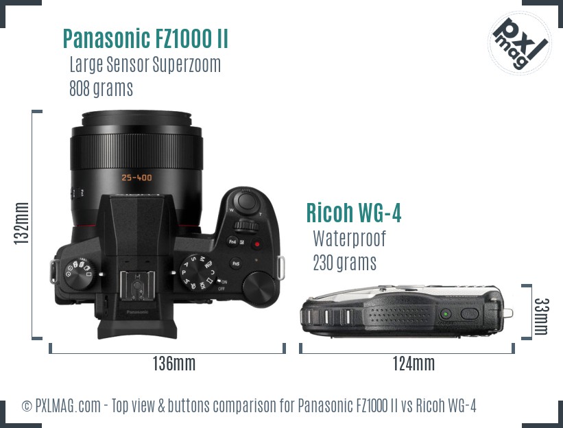 Panasonic FZ1000 II vs Ricoh WG-4 top view buttons comparison