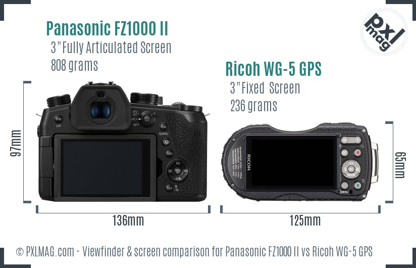 Panasonic FZ1000 II vs Ricoh WG-5 GPS Screen and Viewfinder comparison