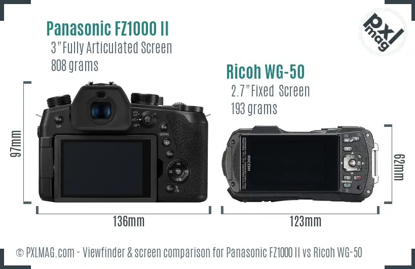 Panasonic FZ1000 II vs Ricoh WG-50 Screen and Viewfinder comparison