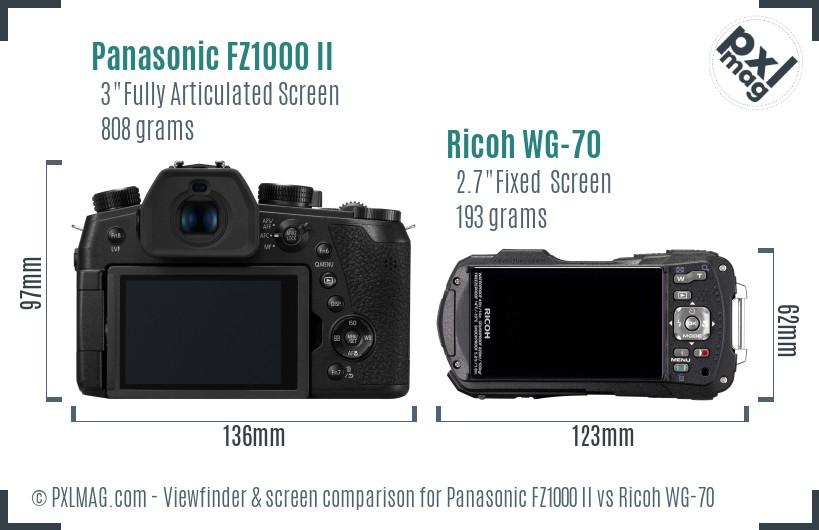 Panasonic FZ1000 II vs Ricoh WG-70 Screen and Viewfinder comparison