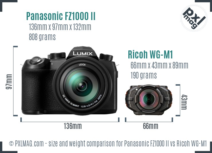 Panasonic FZ1000 II vs Ricoh WG-M1 size comparison Panasonic FZ1000 II vs Ricoh WG-M1 size comparison
