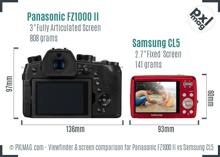 Panasonic FZ1000 II vs Samsung CL5 Screen and Viewfinder comparison