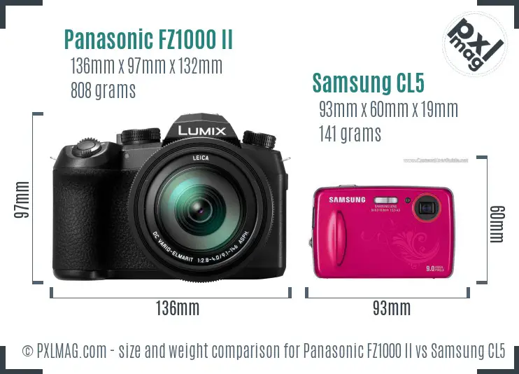 Panasonic FZ1000 II vs Samsung CL5 size comparison