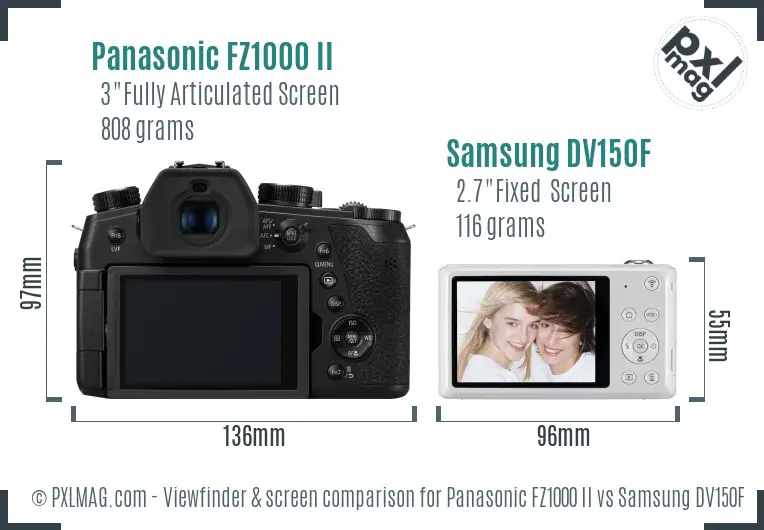 Panasonic FZ1000 II vs Samsung DV150F Screen and Viewfinder comparison