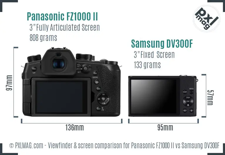 Panasonic FZ1000 II vs Samsung DV300F Screen and Viewfinder comparison Panasonic FZ1000 II vs Samsung DV300F Screen and Viewfinder comparison